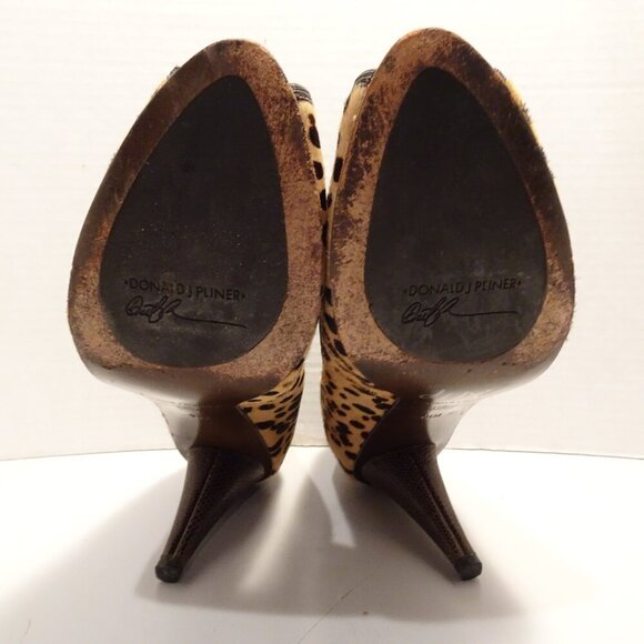 Donald J Pliner Peep-Toe High Heels Calf Hair Size 9.5 Leopard Print Brown - Picture 4 of 5